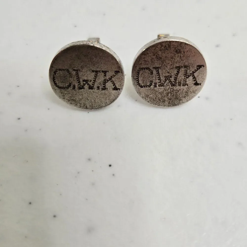 Anson Sterling Cufflinks CWK Circle Sterling Silver Engraved Mens Matte Distress